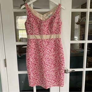 Maggy London Floral Sheath Dress Size 4 Pink Cream